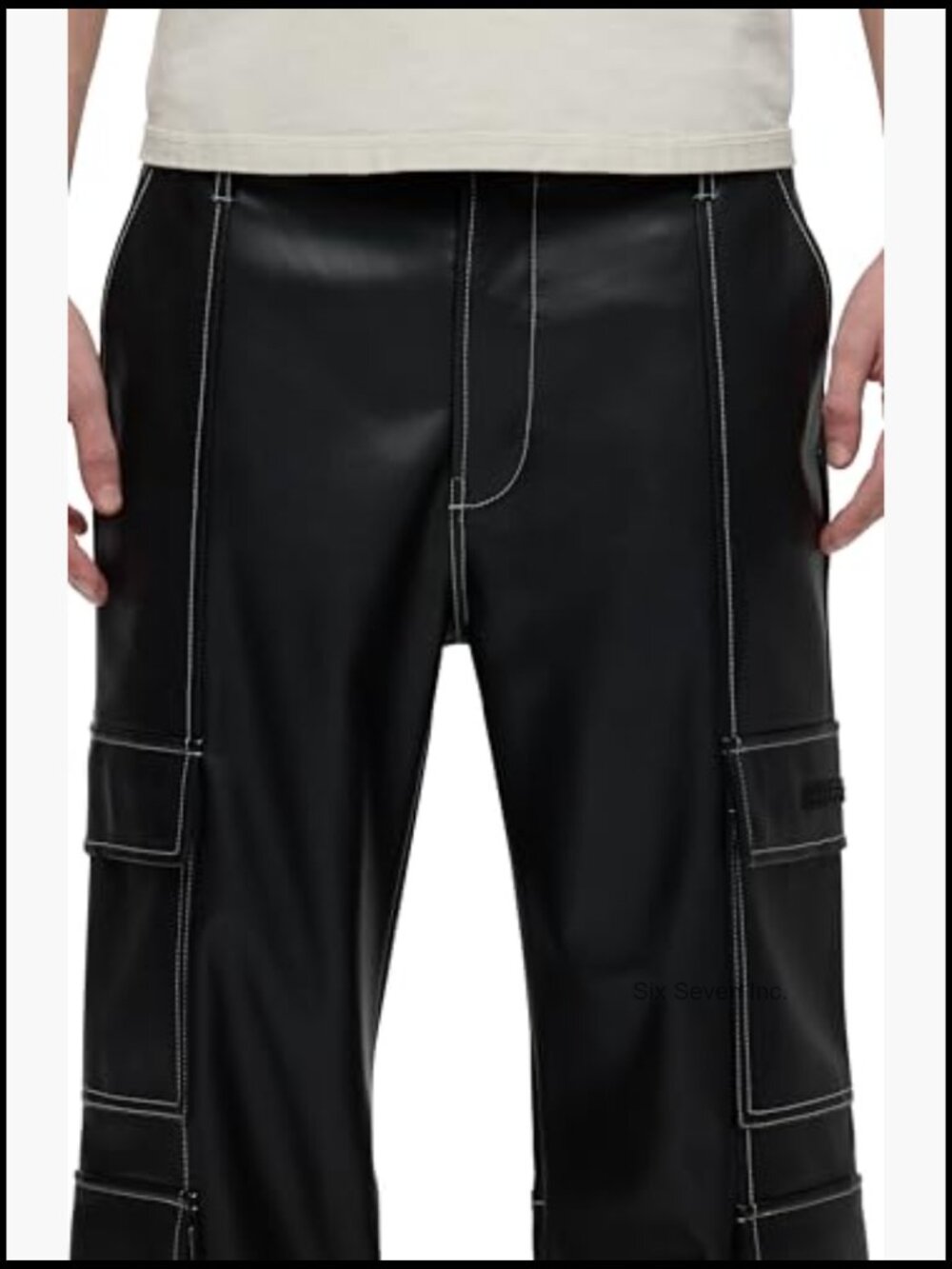 Men's Baggy Cargo Pant in Vegan Leather - Picture 4 of 7